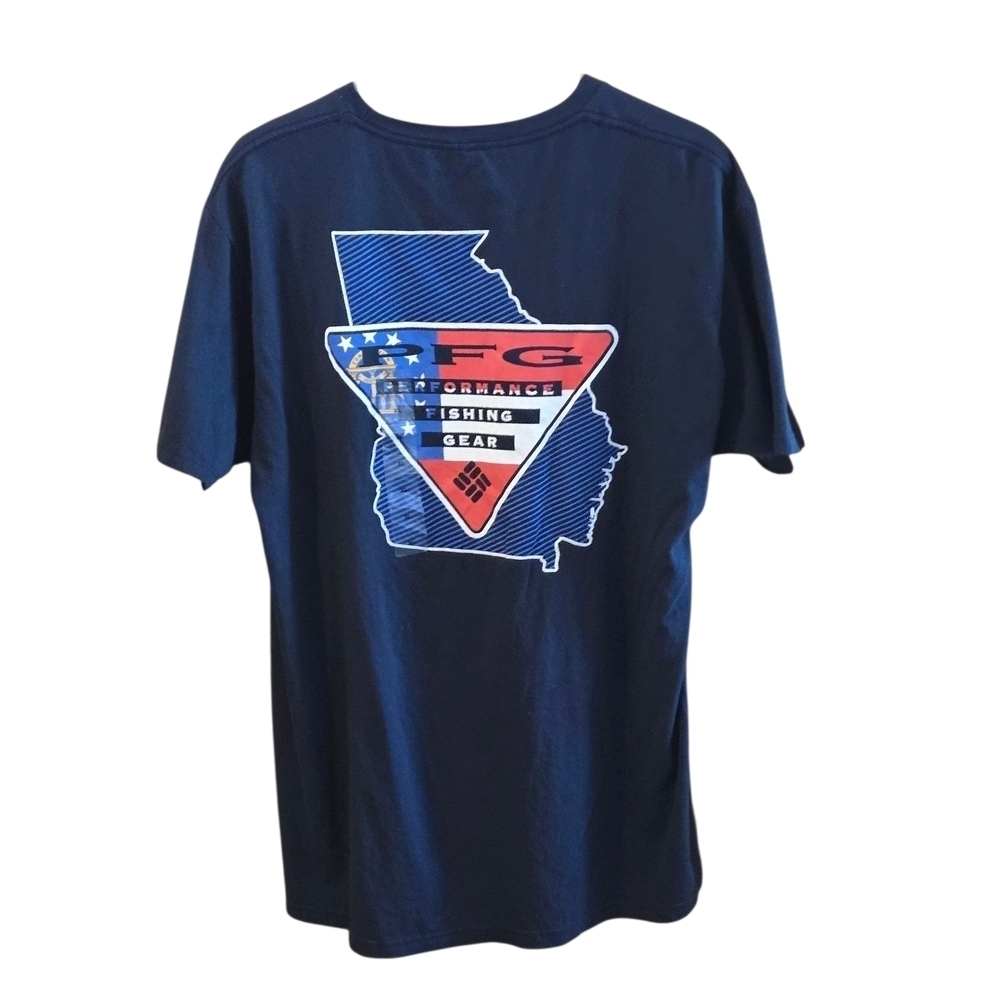 Columbia PFG Navy Blue Graphic T-Shirt Men's XL Georgia State Flag Design Cotton